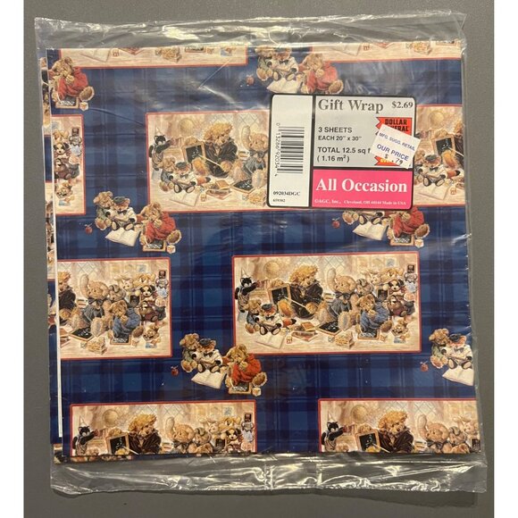 Vintage All Occasions Sealed‎ Gift Wrap Vintage Teddy Bears 2 Full Sheets - Picture 1 of 3